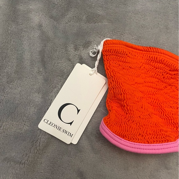 New! Cleonie sea kini color block crinkle fabric bandeau top red 4973 - Picture 6 of 13